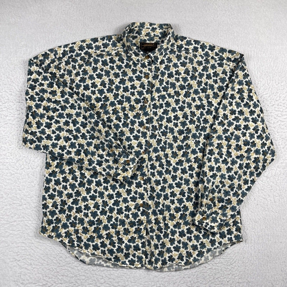 Eddie Bauer Shirt Womens XL Beige Green Leaves Foliage Fall Casual Ladies Top